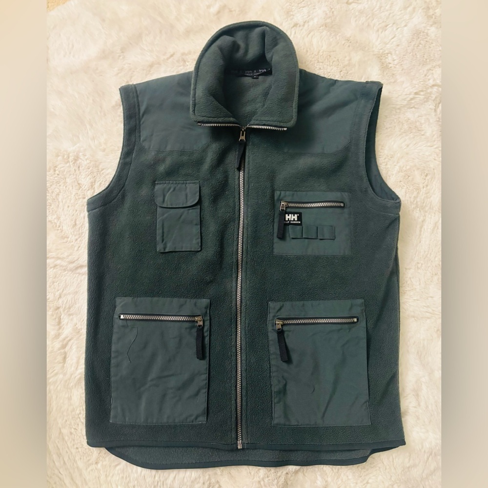 Vintage 90's Helly Hansen Cargo Gorpcore Forest Green Fleece Vest Size: Medium